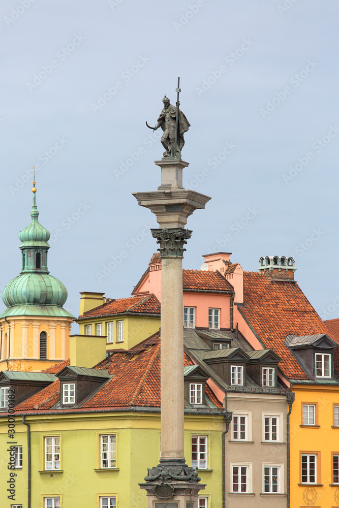17th century Sigismund Column on Castle Square in front of Royal Castle in Warsaw, Poland