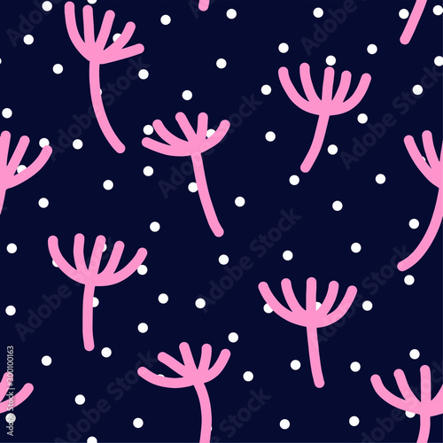 scandinavian floral dandelion pattern blue and pink with white polka dots colors nordic design 
