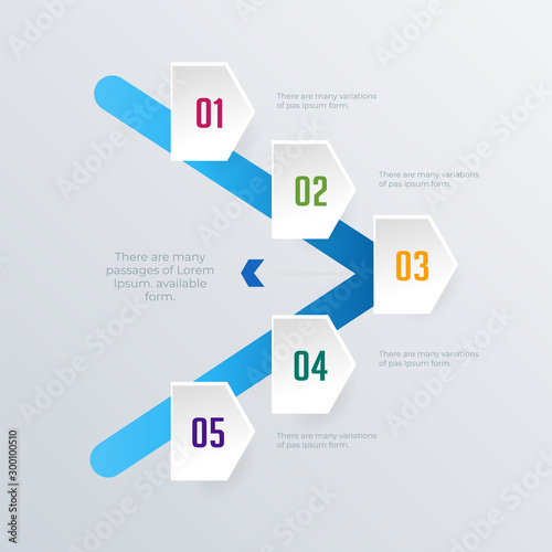 Arrow timeline infographic template design. Business concept infograph with 5 options, steps or processes. Vector visualization can be used for workflow layout, diagram, annual report, web