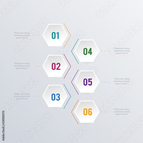Informational hexagon infographic template design. Business concept infograph with 6 options, steps or processes. Vector visualization can be used for workflow layout, diagram, annual report, web