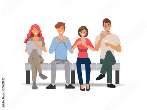 People using mobile phone for social media network communication background.
