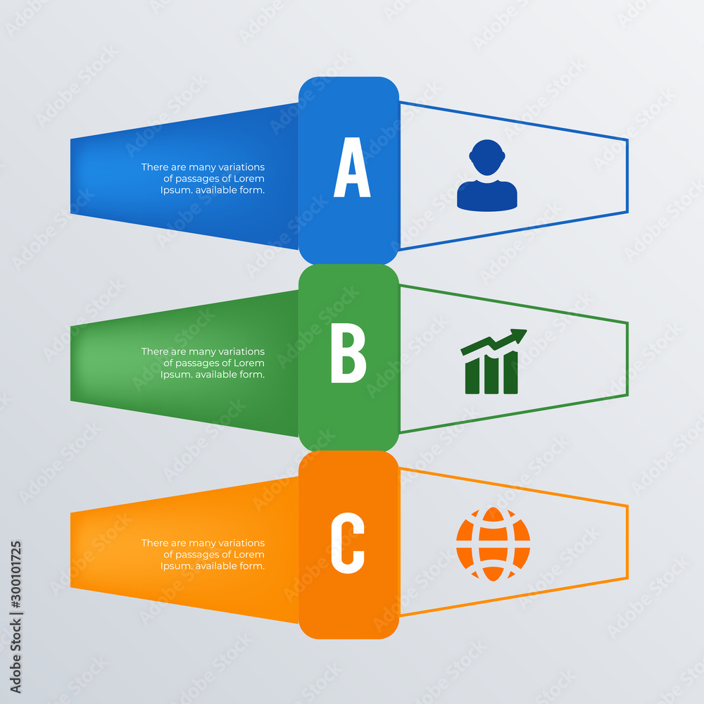 Modern infographic template design. Business concept infograph with 3 options, steps or processes. Vector visualization can be used for workflow layout, diagram, annual report, web Modern infographic template design. Business concept infograph with 3 options, steps or processes. Vector visualization can be used for workflow layout, diagram, annual report, web