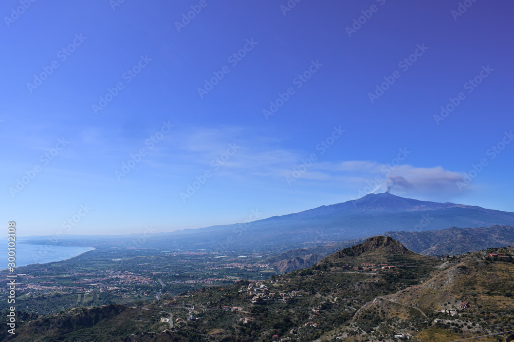 Etna volcano erupting on the island Sicily in Italy