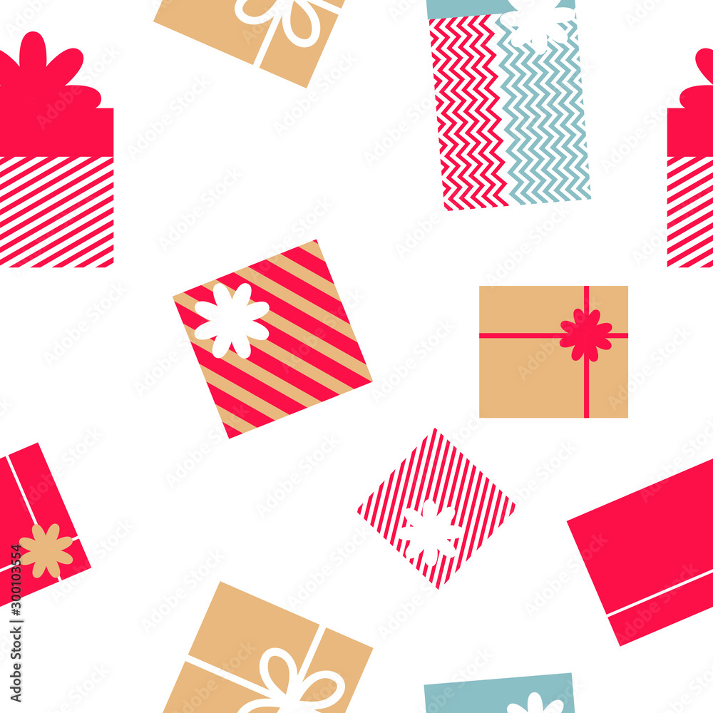 Stock vector illustration with seamless christmas pattern with gifts boxes red and gold patterns. Pattern for merry Christmas and New Year cards, wrapping, wrapping paper, gift boxes, stationery Stock vector illustration with seamless christmas pattern with gifts boxes red and gold patterns. Pattern for merry Christmas and New Year cards, wrapping, wrapping paper, gift boxes, stationery