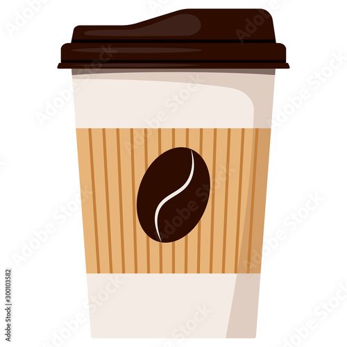 Disposable white paper hot coffee cup with lid and holder icon isolated on white background