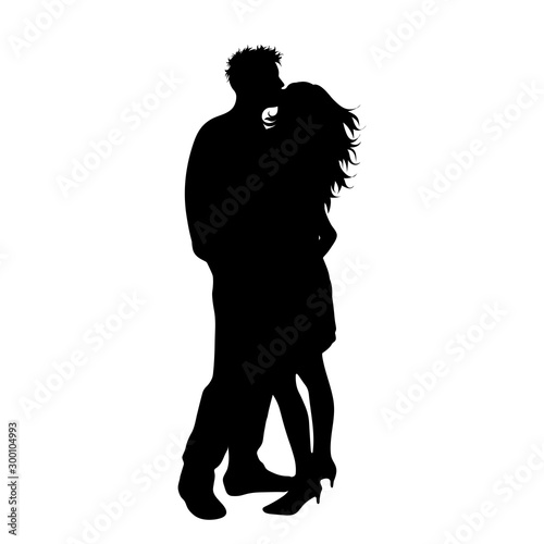 Vector silhouette of couple on white background. Symbol of pair, husband, wife., love, date, man, woman.