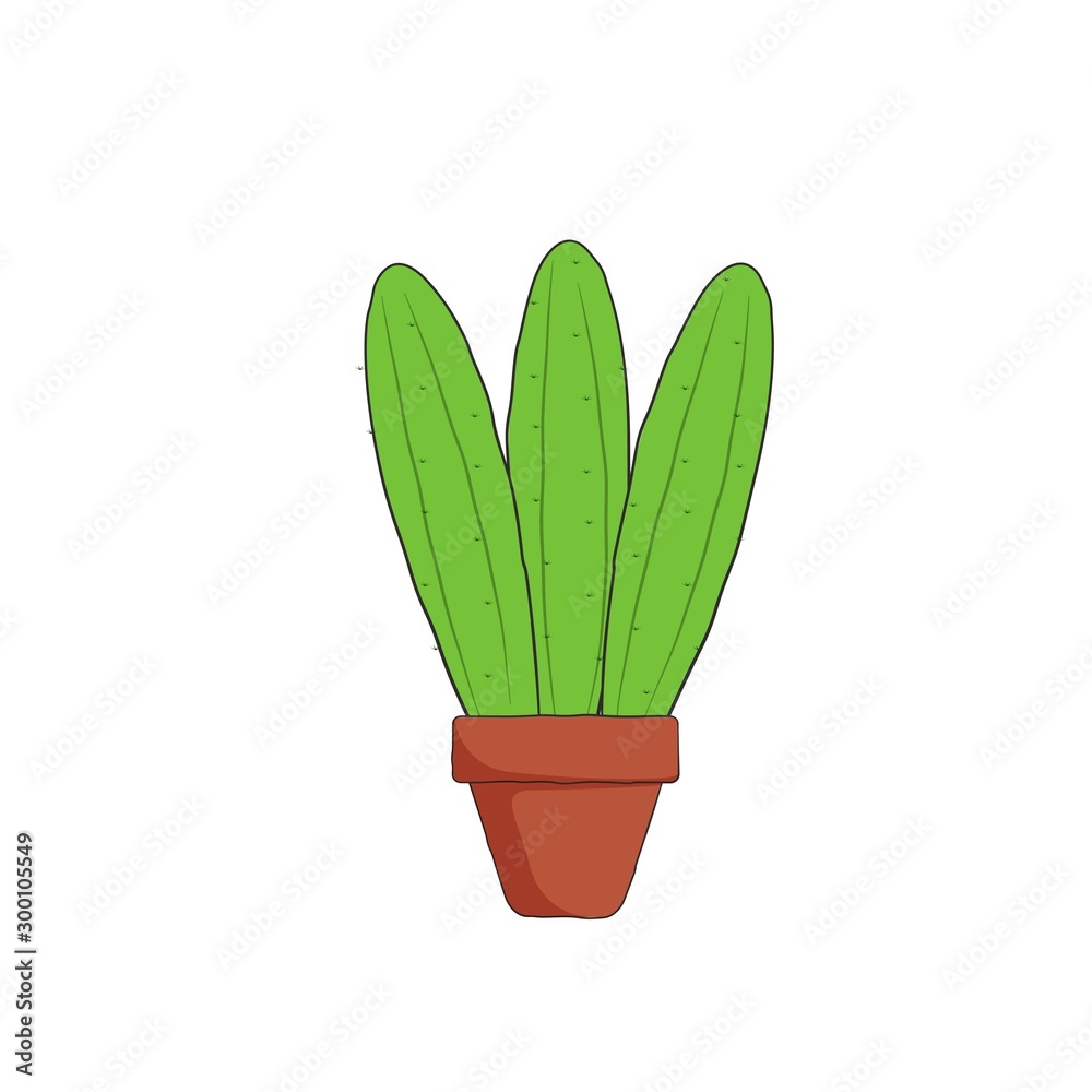 hand drawn cactus with pot vector illustration