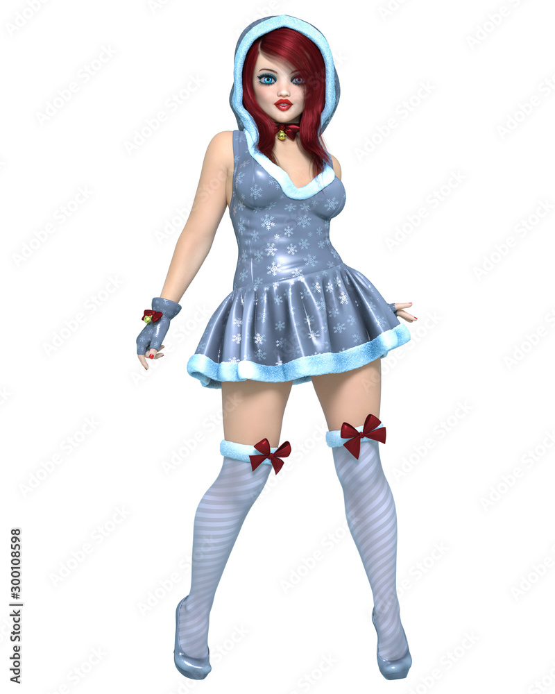 Young beautiful Santa girl with doll face.