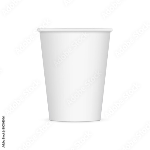 White disposable paper cup mockup isolated on white background. Vector illustration