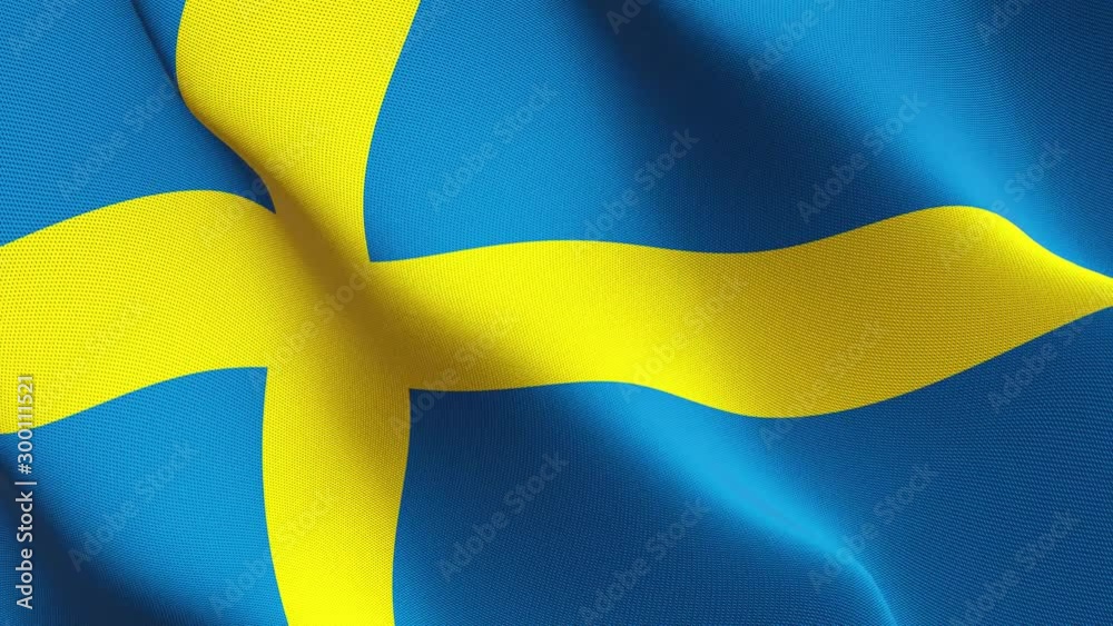 Sweden flag waving loop. Swedish realistic flag with fabric texture ...