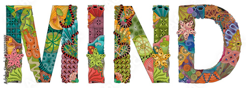 Word MIND. Vector zentangle object for decoration