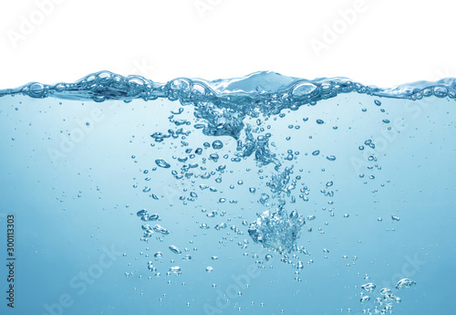 air bubbles in blue water on white background