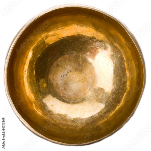 Top view of a singing bowl on a white backround