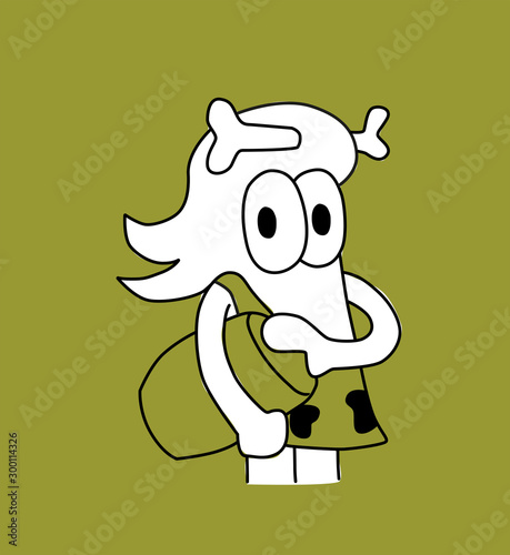 Cute caveman character with a vessel in his hands a bone in his head. Hand drawn cartoon style vector illustration.