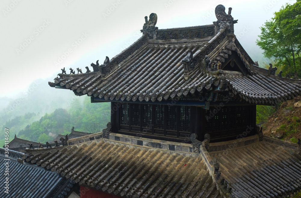 Beautiful architecture roof Chinese temple in Wudang China