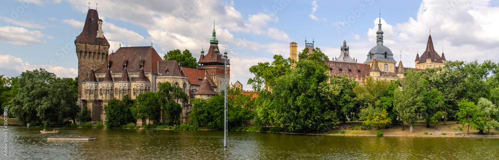 Fototapeta premium Hungary, Budapest, July 10, 2019. Vaidahunyad Castle in Varoshliget park.