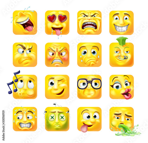 An emoji or emoticon square faces 3d icon cartoon character set