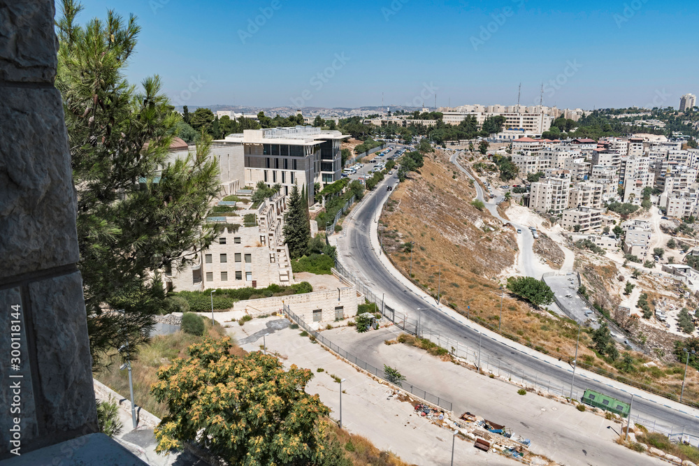 the hebrew university hadassah hospital campus and two palestinian neighborhoods on mount scopus in east jerusalem from the art school building