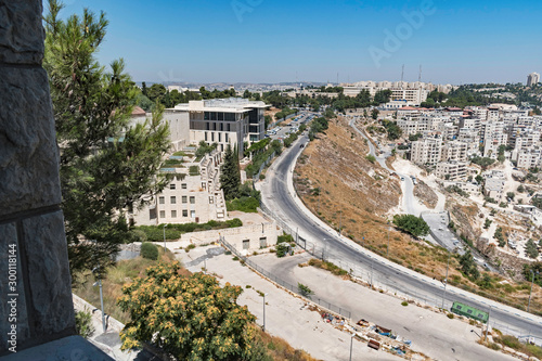 the hebrew university hadassah hospital campus and two palestinian neighborhoods on mount scopus in east jerusalem from the art school building