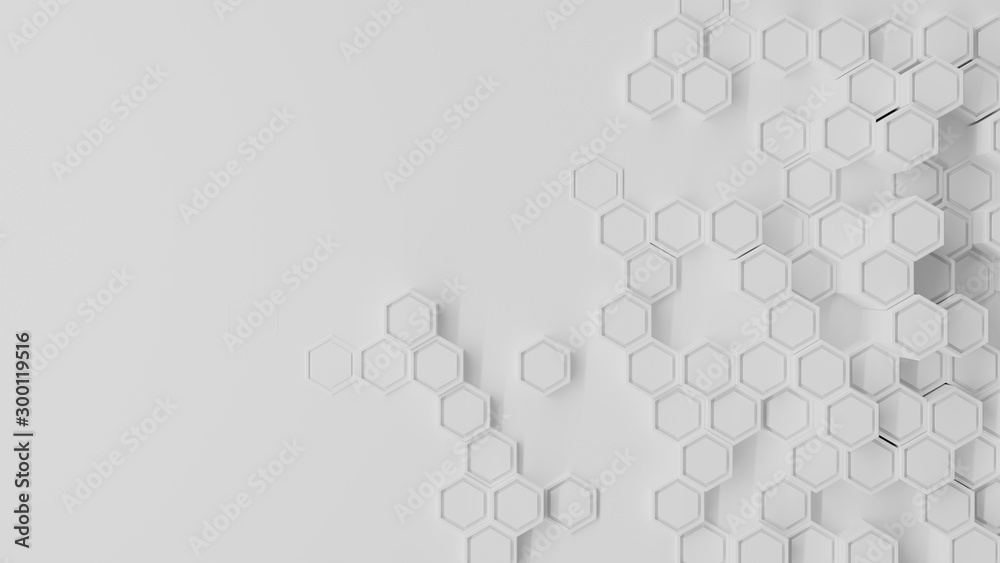 White geometric hexagon honeycomb abstract tech and business background 3d render illustration