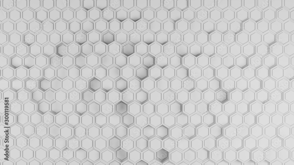 White geometric hexagon honeycomb abstract tech and business background 3d render illustration