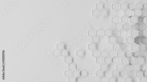 White geometric hexagon honeycomb abstract tech and business background 3d render illustration