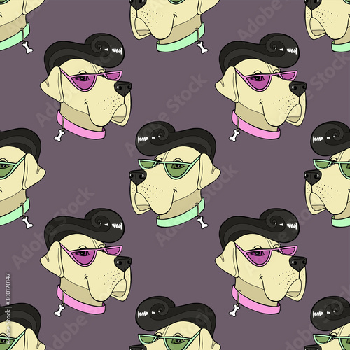 Mastiff. Big breed dogs. Hipster rockabilly Vector illustration. Digital paper. Seamless pattern pure-bred retro style.