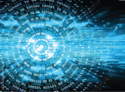 binary circuit board future technology, blue cyber security concept background, abstract hi speed digital 
