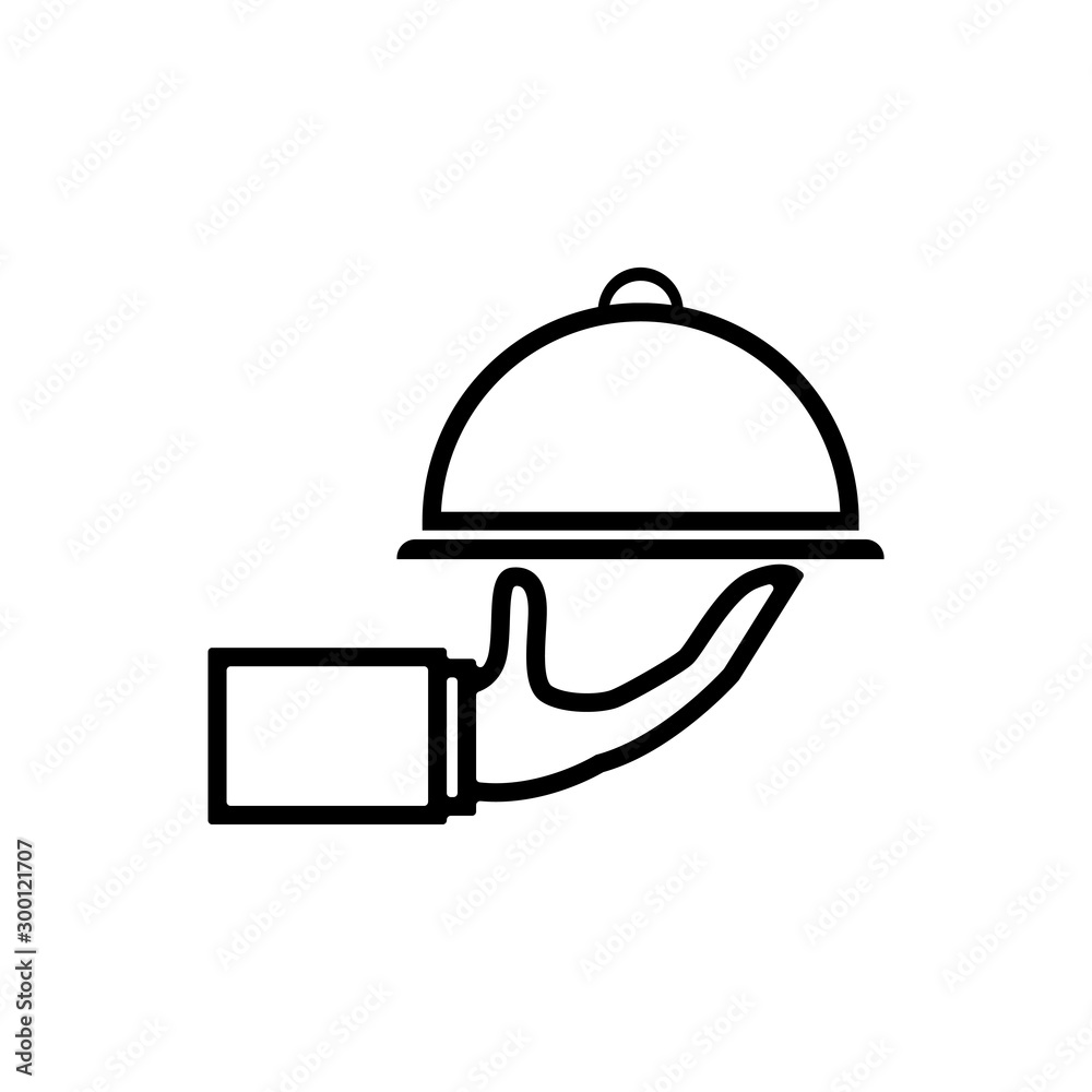 Fototapeta premium Restaurant cloche in hand the waiter icon flat 