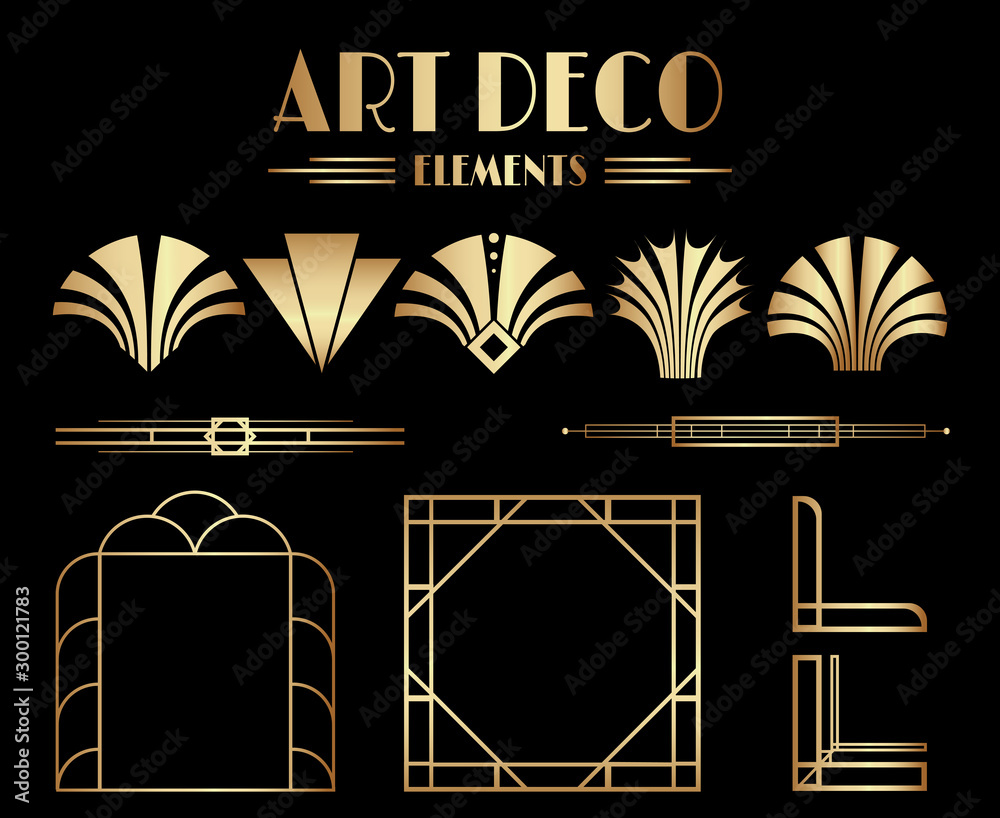 Fotografie Geometric Art Deco Ornaments, Dividers and Frame Elements