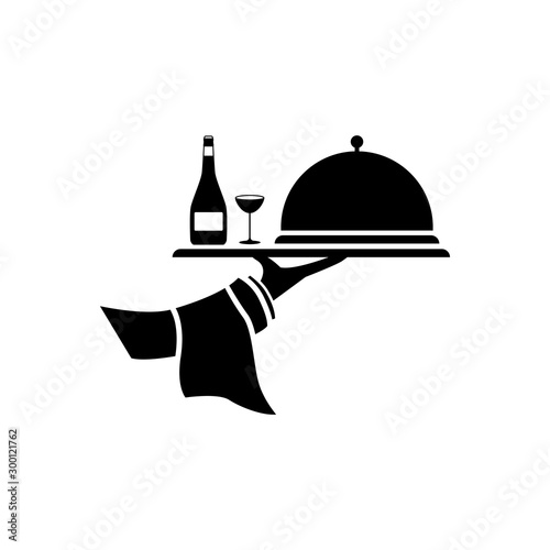 Restaurant cloche in hand the waiter icon flat 