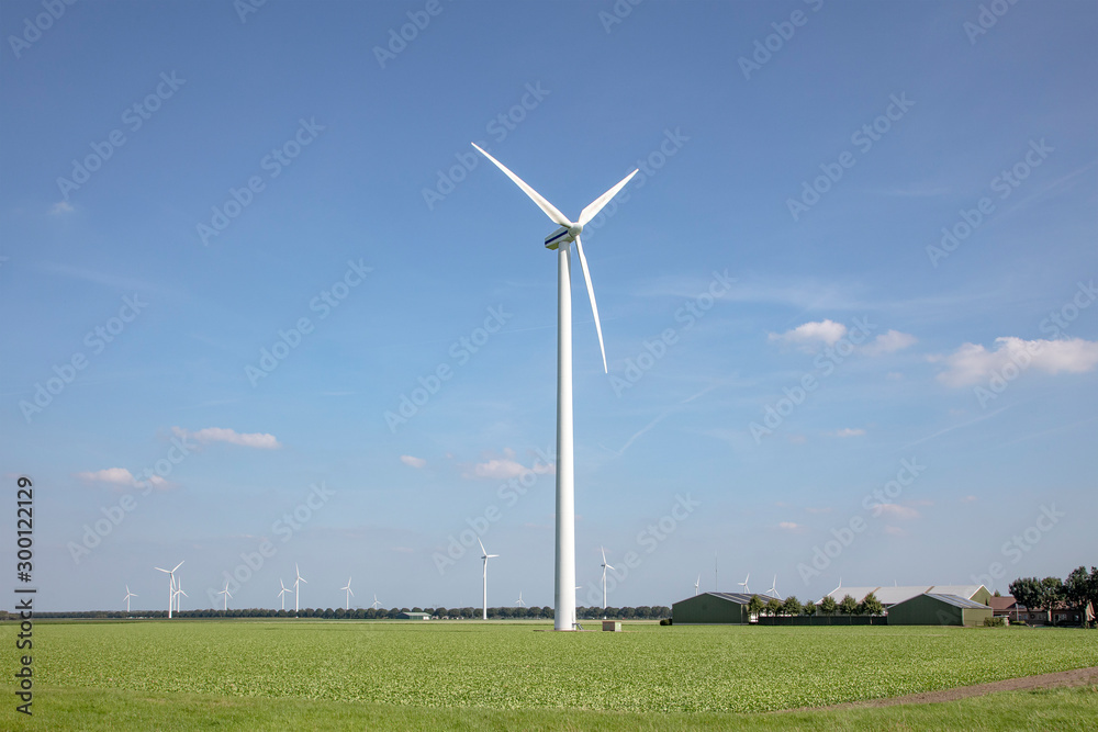 Wind turbines in a field in Almere, Netherlands, using wind to make electricity. Wind turbines in a field in Almere, Netherlands, using wind to make electricity.