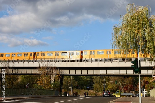 A subway train crossing a bridge in Berlin