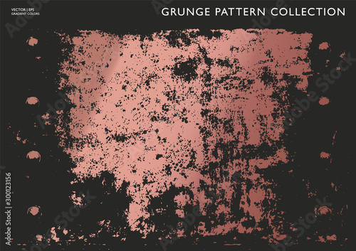 Brass, gold, metal texture. Patina scratch distressed grunge effect. Black background with rough metallic pattern