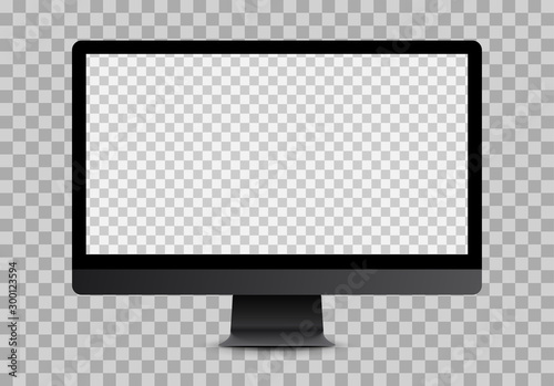 Simple black computer mockup with blank checkered transparent screen.