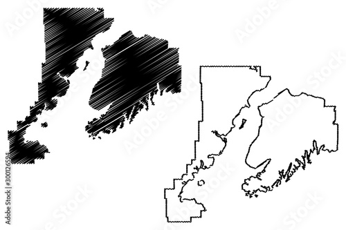 Kenai Peninsula Borough, Alaska (Boroughs and census areas in Alaska, United States of America,USA, U.S., US) map vector illustration, scribble sketch Kenai map