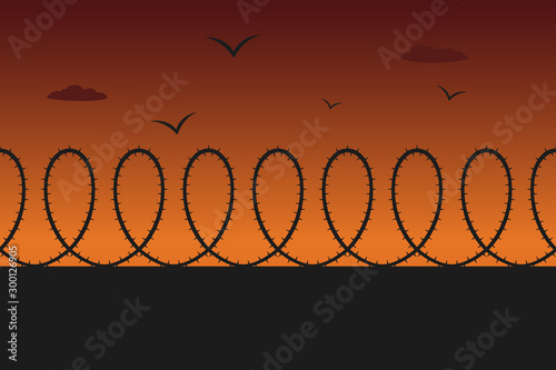 Prison fence with barbwire. Vector illustration.