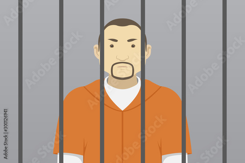 Prisoner behind prison bars. Vector illustration.