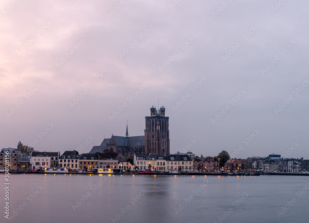 Sunrise with a view of the city of Dordrecht