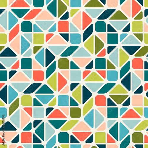 Abstract seamless pattern in mid-century modern colors, vector illustration with texture