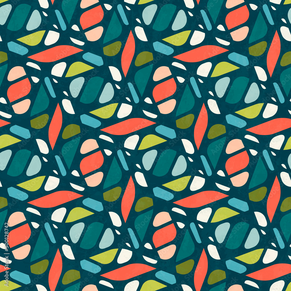 Abstract seamless pattern in mid-century modern colors, vector illustration with texture