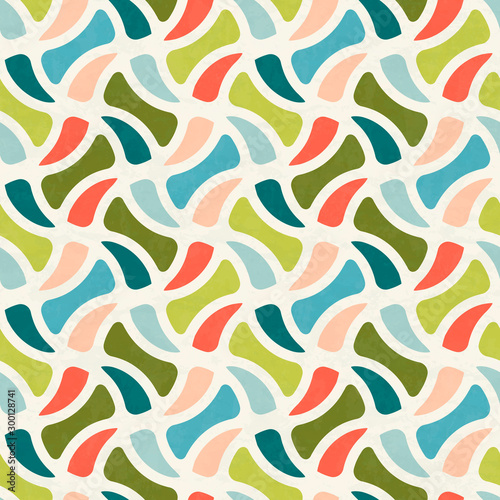 Abstract seamless pattern in mid-century modern colors, vector illustration with texture