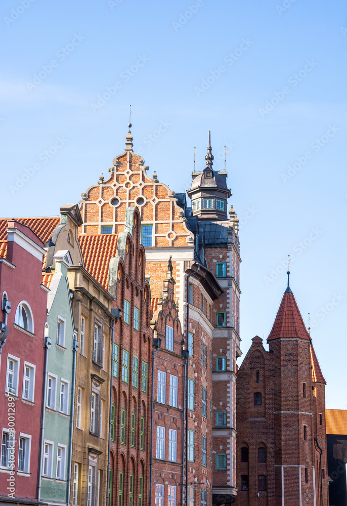 View of the Gdansk Old Town, Motlawa River Embankment (Dlugie Pobrzeze street), Poland