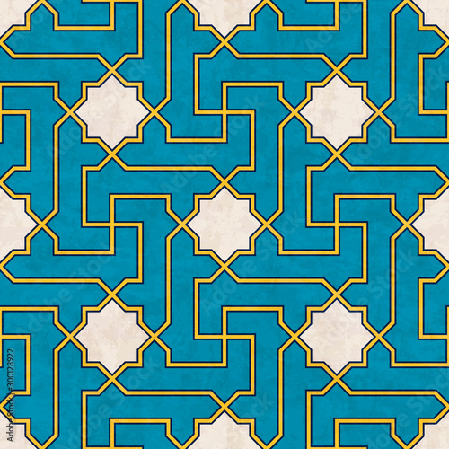 Abstract geometric mosaic pattern, marbled tiles in Moroccan style, textured seamless vector illustration