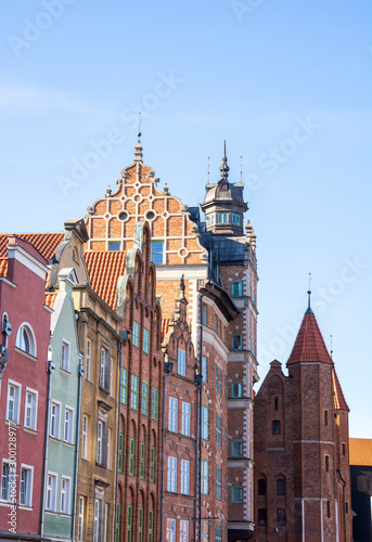 View of the Gdansk Old Town, Motlawa River Embankment (Dlugie Pobrzeze street), Poland