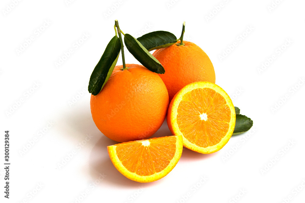oranges with leaves isolated on white background oranges with leaves isolated on white background