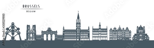  Brussels skyline with illustration. City Silhouette photo