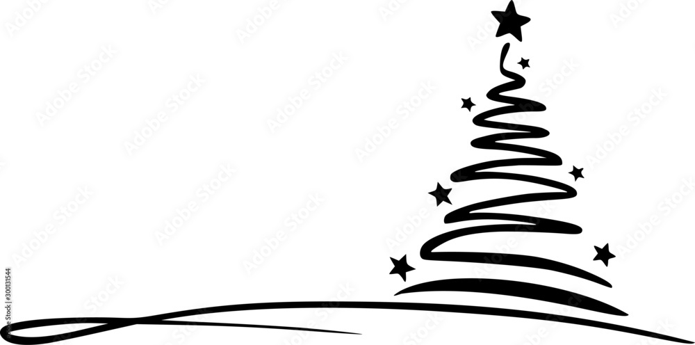 Tree Drawing Winter Christmas Vector Silhouette