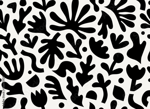 Hand drawn contemporary art collage with abstract floral shapes. Vector seamless pattern with modern Scandinavian cut out elements.