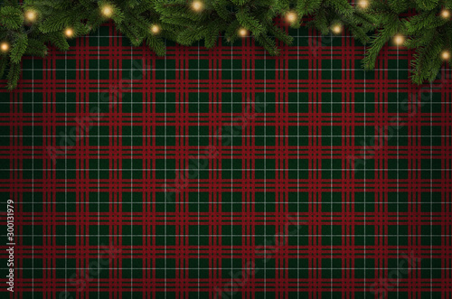  Christmas checkered background with Christmas tree branches